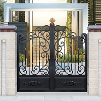 Porte en aluminium à battants de villa, style classique européen de luxe, en alliage d'aluminium, clôture en acier inoxydable, treillis et portails