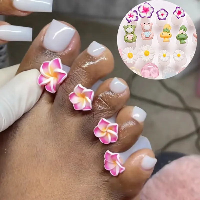 8 buah/pak pemisah jari kaki lucu silikon lembut kunci jari kaki alat Daisy berbentuk hati berlian imitasi gaya Jepang pemisah kuku jari kaki