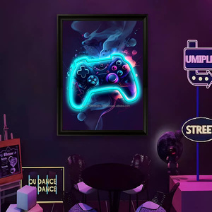 Cadre photo LED cyan pour manette de jeu, néon, décoration murale intérieure suspendue, peinture lumineuse suspendue, alimentation USB, lumière d'ambiance à intensité réglable - Product Image 6