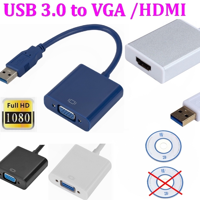 USB 3.0 to VGA Adapter USB3.0 to VGA hdmi Converter Cable 1080P PC Male to Female HD Win7/8/10 for HDTV TV LCD PC Laptop VIDEO