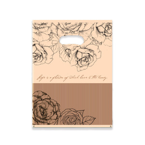 Sacs <span class=keywords><strong>de</strong></span> remerciement en plastique HOYO à imprimé floral lys rouge, sacs à poignée découpée avec inscription dorée pour <span class=keywords><strong>les</strong></span> magasins <span class=keywords><strong>de</strong></span> détail et <span class=keywords><strong>les</strong></span> boutiques - Product Image 3