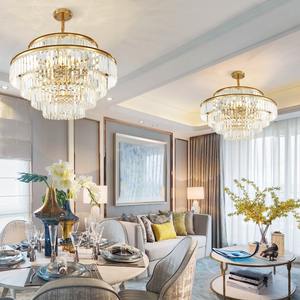 Vente en gros de chambre d'hôtel K9 Lustre en cristal moderne suspendu rond en or de luxe - Product Image 2