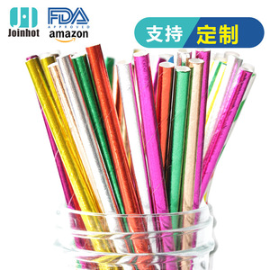 Solid Color Hot Stamping Paper Straws Disposable Straight Pipe Party Use Red Checkered Ribbon Decorated - Product Image 4