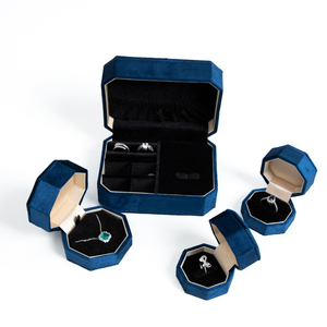 Zebo Luxurious Octagonal Velvet Jewelry Box Set with Custom Logo Customizable Color <b>Ring</b> Pendant Packaging for Jewelry Brands - Product Image 4