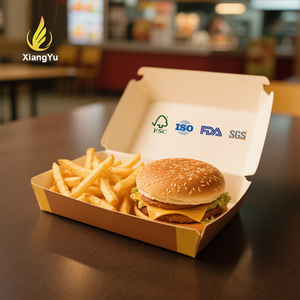 กล่องกระดาษคราฟท์เกรดอาหารสำหรับเบอร์เกอร์และเฟรนช์ฟรายส์ ได้รับการรับรองมาตรฐาน ISO เป็นมิตรกับสิ่งแวดล้อม ออกแบบได้ตามต้องการสำหรับบรรจุภัณฑ์อาหารจานด่วน - Product Image 1