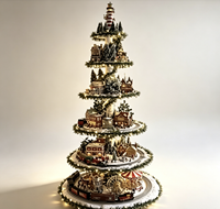 Arbre de Noël artificiel multicouche en gros avec village miniature lumineux, train, grande roue et décorations de table de Noël
