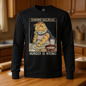 Cat Baker Quote Baking Because Murder Is Wrong T-shirt à manches longues - Product Image 3