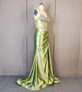 Robes de soirée en satin <span class=keywords><strong>vert</strong></span> <span class=keywords><strong>sauge</strong></span>, brodées à la main, dos nu, fente latérale, pour demoiselles <span class=keywords><strong>d</strong></span>'<span class=keywords><strong>honneur</strong></span> - Product Image 2