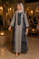 Robe longue ample en polyester à imprimé géométrique, broderie à la main et sequins, pour femme, idéale pour les rassemblements, le quotidien, le Ramadan, l'Aïd, Abaya ODM