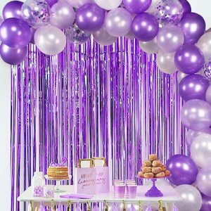 Kit de Arco de Balões Roxo com Confete Metálico Cromado, Conjunto de Balões Roxos, Cortina de Seda Chuva, Decorações de Fundo para Festa, Balão de Parede - Product Image 1