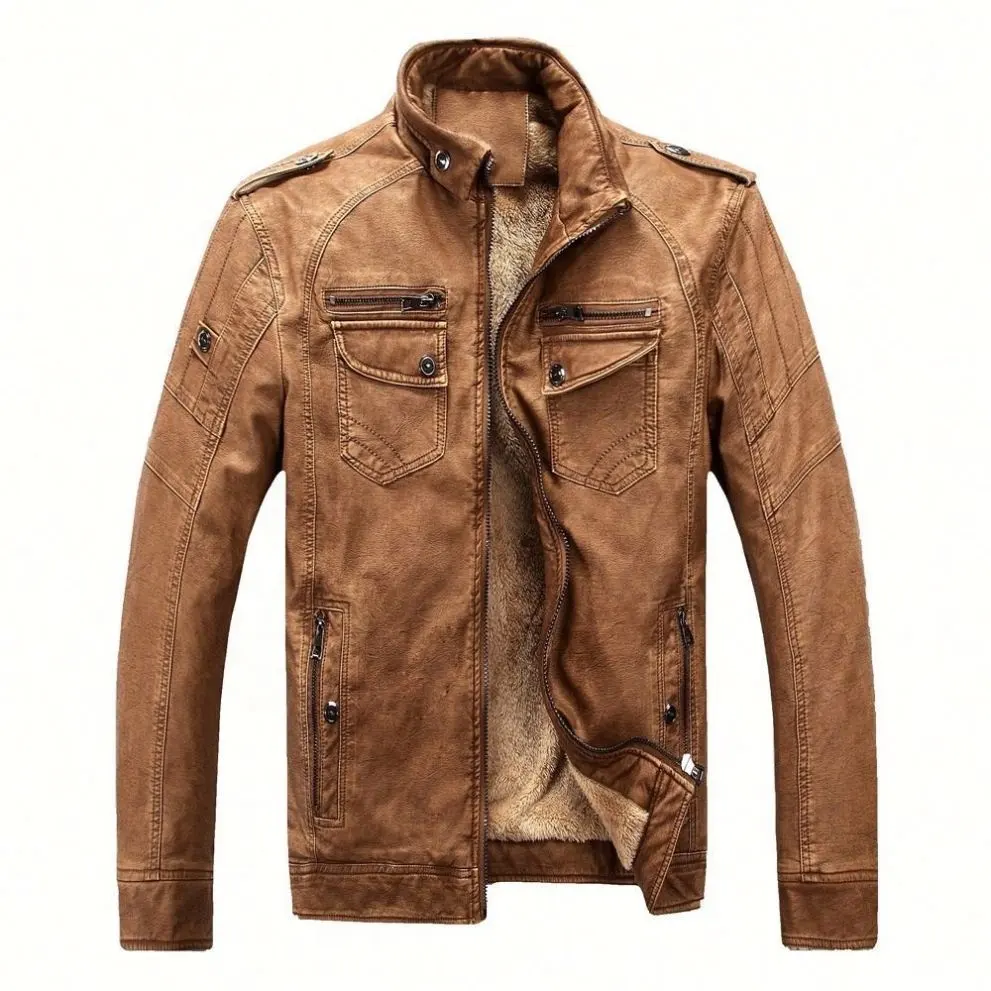 Chaqueta Vintage de cuero para hombre, abrigo de moto de talla grande, RTS, lavado, invierno, envío directo