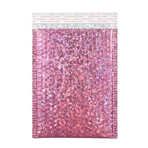 6x10 inch small custom printed pink bubble padded holographic parcel shipping pack mailing baga poly mailer bag