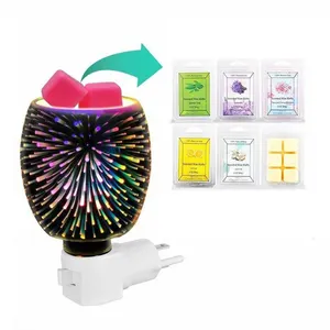 3d Effect Fireworks Glass, Night Light Electric Oil Warmer Wax Burner Home Office Incense Oil Warmer Aroma Decorative Lamp/