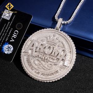 Bijoux Wuzhou Zuanfa, bijoux personnalisés, charme, grand cercle rond, pendentifs pour hommes, argent 925, diamant glacé, moissanite VVS - Product Image 3