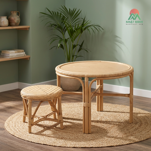 Nhat Minh Children's Rattan <b>Table</b> Chair Set <b>Round</b> Tropical Style <b>Outdoor</b> Eco-Friendly Furniture - Product Image 3