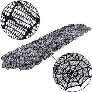 Decor 20 X 80 Inch Black Lace Spiderweb Mantle <b>Spider</b> Table Runner Halloween Fireplace Mantel Scarf - Product Image 2