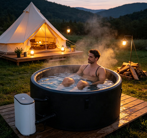 Bain à remous gonflable rond pour 1 personne, portable, chauffé, avec massage, pour le camping en plein air et la relaxation à domicile - Product Image 2