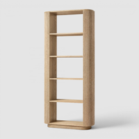 Bibliothèque haute ouverte moderne avec panneaux latéraux cannelés, étagère de présentation en bois de 91 pouces pour le rangement du salon, de la chambre ou du bureau