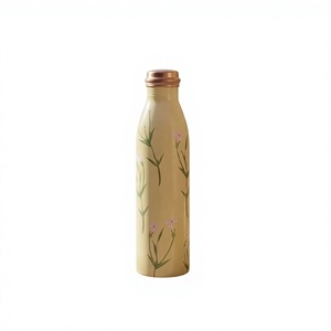 Floral <b>Metal</b> <b>Water</b> <b>Bottle</b> With Copper Lid Portable Drinkware For Travel - Product Image 1