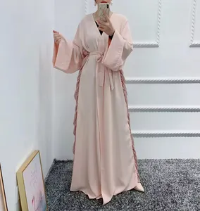 2024 Hot Selling Elegant Ethnic Clothing Polyester With Chiffon Pleated Women Dress Arabic Turkish Dresses For Muslim Women