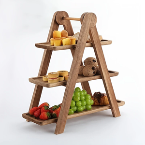 Plateau de service en bois à 3 niveaux pour ferme Plateau rectangulaire <span class=keywords><strong>d</strong></span>écoratif marron pour cupcakes et plateau <span class=keywords><strong>d</strong></span>'hébergement de fête alimentaire - Product Image 3