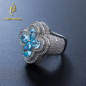 Collares de oro de 18K <span class=keywords><strong>y</strong></span> diamantes de laboratorio, anillo de trébol con incrustaciones de circonitas <span class=keywords><strong>y</strong></span> gema azul en forma de pera, engaste completo con certificado GRA - Product Image 5