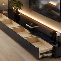 Meuble TV moderne noir haut de gamme en bois pour salon, idéal pour petits appartements, design étroit et sur pied