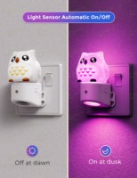 Veilleuse murale LOHAS 3D Hibou avec capteur crépusculaire RGB + LED blanc doux 3000K pour chevet et chambre à coucher