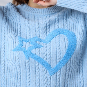 OEM ODM <b>Pullover</b> Knitwear Cable Long Sleeve Crew Neck Women's Sweaters with Embroidery Logo - Product Image 4