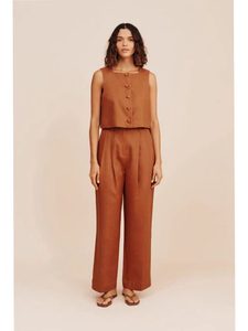 Women's <b>Old</b> Money Style Linen Square Neck Vest A-Line Shorts, Slimming Sleeveless Cropped Top Two-Piece Set - Product Image 4