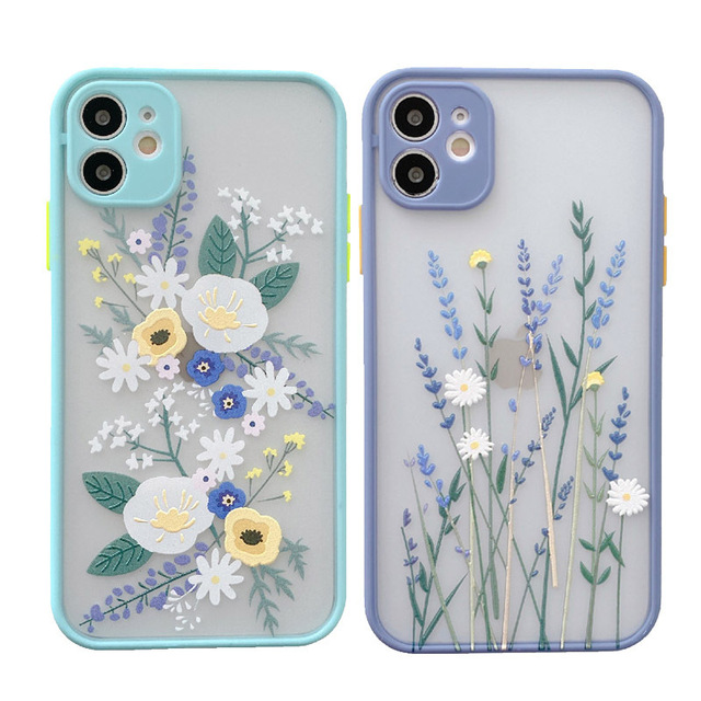 Custom Flowers Design Frosted Back Phone Case for iPhone 12 Mini 12 11 Pro Max Xs Xr 7 8 Plus Protective Mobile Phone Cover