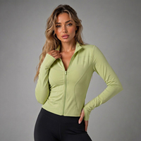 Veste de sport zippée intégrale pour femme, coupe ajustée très élastique, pour yoga, gym et course à pied, haut d'entraînement à manches longues avec trous pour les pouces
