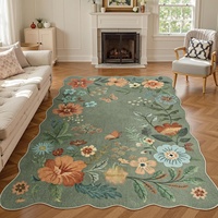 Frischer Blumen-Teppich aus Kunstkaschmir, Rutschfest, Fleckresistent, Anpassbar, Bohemian-Stil Wohnzimmerteppich, Pflegeleichter Sofateppich
