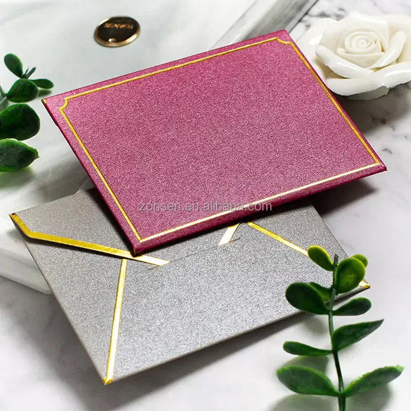 Melhor preço Envelope de papel de pérola para convite de conferência de negócios, envelope luxuoso de papel estampado dourado para cartão de casamento