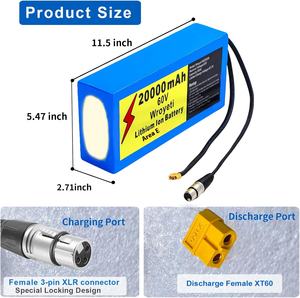 60V 20Ah XT60 XT90 Conector 3A Cargador Anderson Conector 200-2000W Bicicletas eléctricas Motor XT60 Batería de iones de litio - Product Image 4