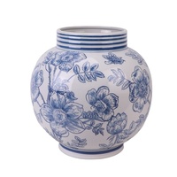 Vase décoratif de table en céramique, style moderne, motif floral bleu et blanc, RXAE-FL23-313