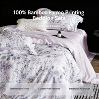 Parure de draps 4 pièces King Size 100% bambou bio tissé, motif végétal imprimé, moderne, 300 fils/cm², toutes saisons, personnalisable