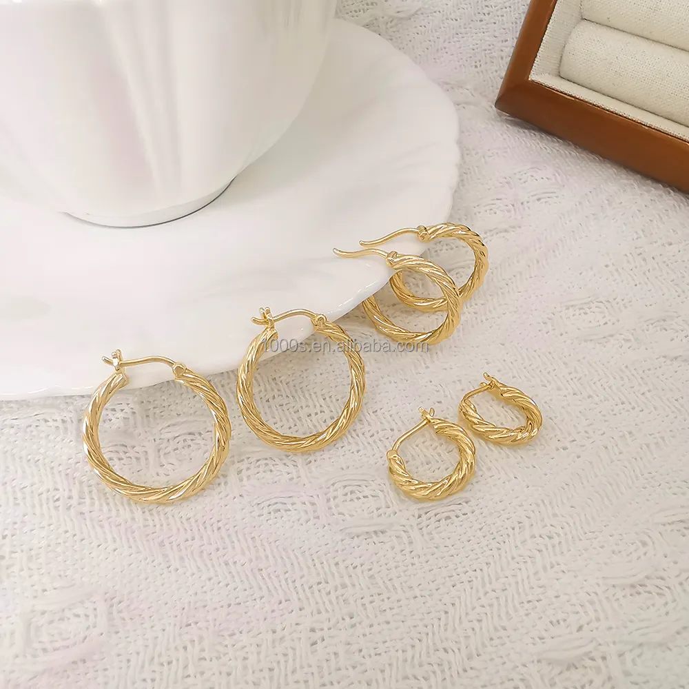 New Arrivals 14K Solid Gold Rope Shape Hoop Earrings Huggie Earrings for Women Girl Gift Fine Jewelry Customize 9K 18K gold