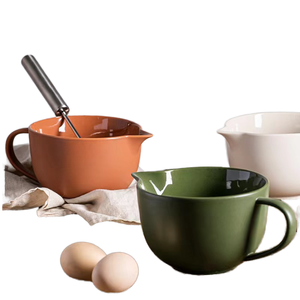 Eco-Friendly Polished Red Porcelain Sharp-mouthed <b>Egg</b>-beating Baking Bowl with Handle for Party Use - Product Image 1