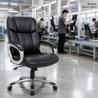 Chaise de bureau ergonomique traditionnelle de direction, grande taille, dossier haut, avec accoudoirs fixes et coussin en PU, pivotante