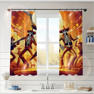 Cortina <span class=keywords><strong>de</strong></span> cocina rosa <span class=keywords><strong>de</strong></span> Halloween, cortina corta para ventana con diseño <span class=keywords><strong>de</strong></span> <span class=keywords><strong>castillo</strong></span> <span class=keywords><strong>de</strong></span> <span class=keywords><strong>terror</strong></span> negro y murciélagos, cortinas <span class=keywords><strong>de</strong></span> café <span class=keywords><strong>de</strong></span> 2 paneles personalizables - Product Image 6