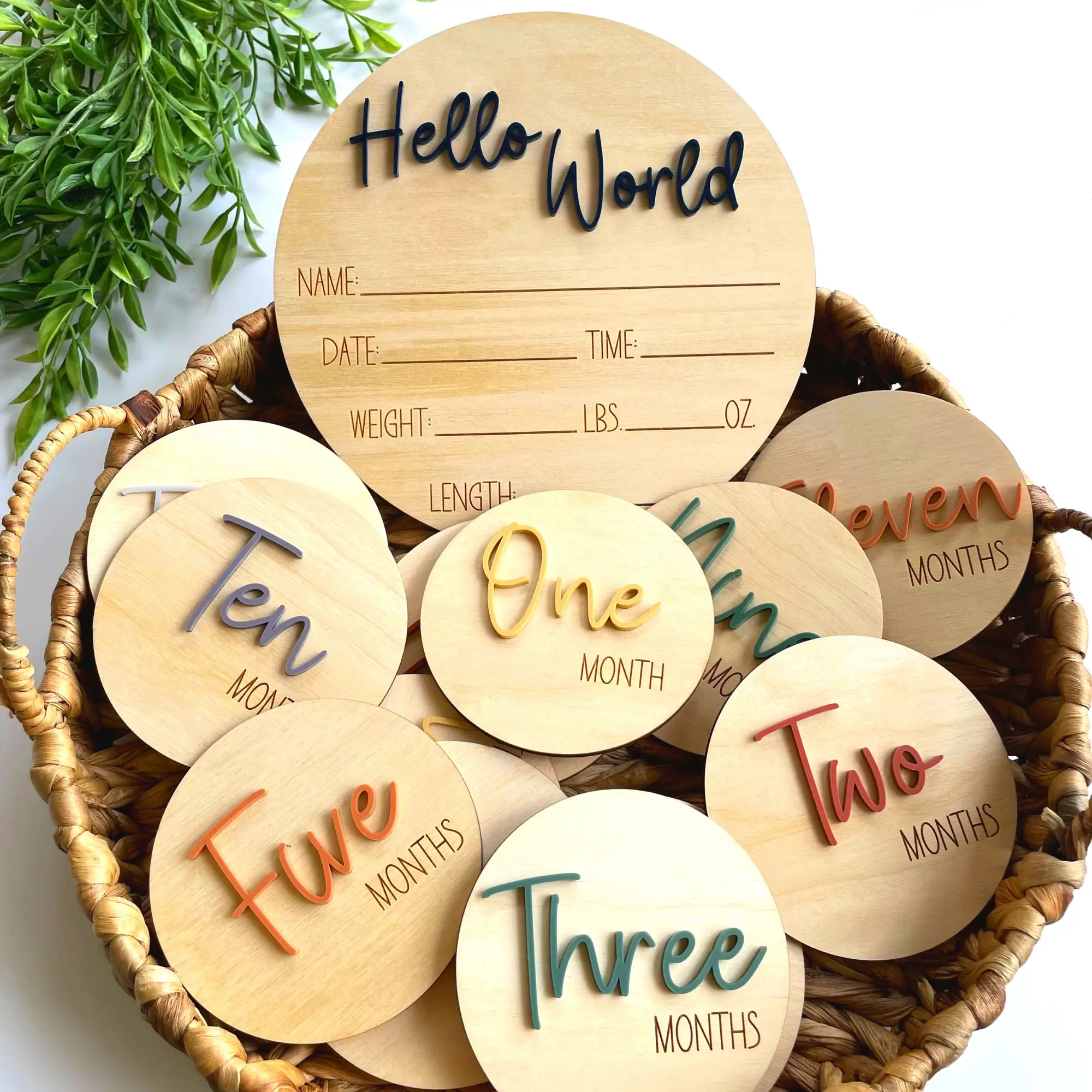 Wholesale Handmade 3D Acrylic Wooden Baby Birth Monthly Milestone Recording Markers Cards For Baby Gift
