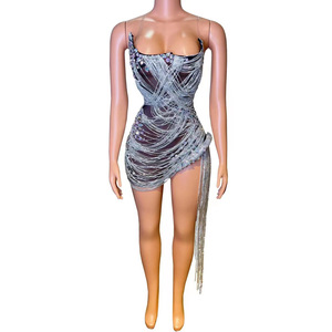 <span class=keywords><strong>Vestido</strong></span> <span class=keywords><strong>de</strong></span> Noche Elegante y Lujoso con Cadena <span class=keywords><strong>de</strong></span> Cristales Brillantes, <span class=keywords><strong>Vestido</strong></span> Sexy para Mujer con Escote Pronunciado, Mini <span class=keywords><strong>Vestido</strong></span> <span class=keywords><strong>de</strong></span> Fiesta, Vestidos <span class=keywords><strong>de</strong></span> Graduación Personalizados para Mujer - Product Image 6