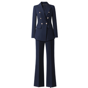 Women's White Double-Breasted Suit Set With Flared Pants Formal Work Wear Autumn Season - Product Image 2