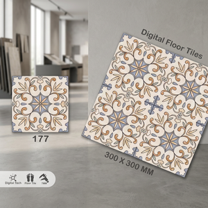 กระเบื้องปูพื้นเซรามิกดิจิตอลเคลือบเงา ขนาด 12x12 นิ้ว สีแดง ยี่ห้อวิสตาร์ ดีไซน์สีทองแบบด้านและเงา - Product Image 2