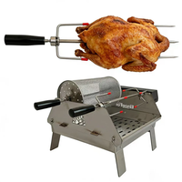 Barbecue de table extérieur en acier inoxydable à couvercle rabattable, version avec grille/version avec brochettes, avec fonction de réglage en hauteur