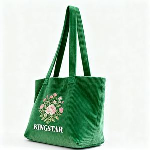 Borsa Tote in Velluto a Coste per Donne con Tasca Interna 12.5x4.5x13.5 Pollici Prodotta in Cina per Lavoro Spiaggia Viaggi Shopping Stile Generico - Product Image 2