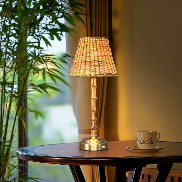 Classical Bamboo Cordless Flexible Touch Dimming Rechargeable Battery Table Lamp 5200mAh Wedding Reading 2700K