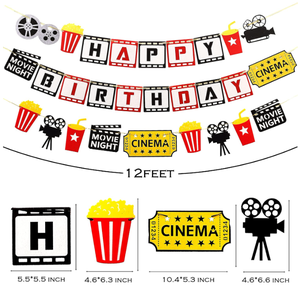 Bannière Joyeux <span class=keywords><strong>Anniversaire</strong></span> Thème Cinéma, Guirlande, Décoration de Gâteau Cupcake, Ballon en Métal et Latex pour Soirée Cinéma et Fournitures de Fête d'<span class=keywords><strong>Anniversaire</strong></span> - Product Image 5