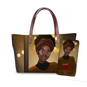 Sac à main pour femmes Afro-noir, lot de 2 pièces, sacs à main imprimés, fourre-tout à bandoulière pour dames, accessoire de plage pour l'été - Product Image 2